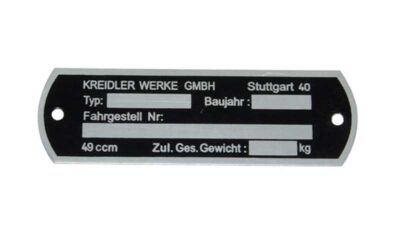 Kreidler Frame Typeplaatje Oud Type
