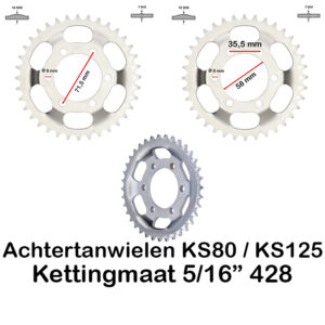 Achtertandwielen KS80 KS125 5/16"  428