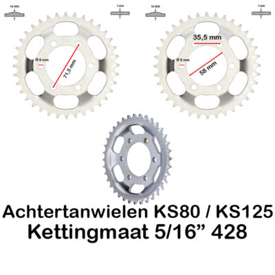 Achtertandwielen KS80 KS125 5/16"  428