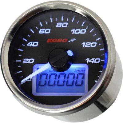 Koso KM Tellerklok 140 km/u 12v digitaal GP-Style 55mm Blauw Licht