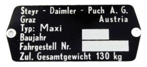 Puch Maxi Frame Typeplaatje