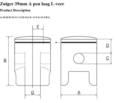 Zuiger A 39 mm Pen Laag L-Veer Slot Rechts Achter